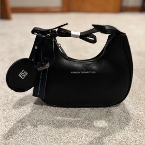 NWT French Connection Sabrina Black Shoulder Bag with accessory